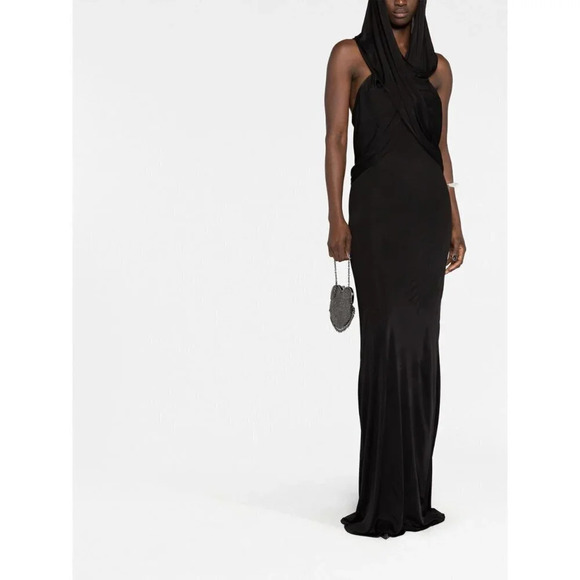 SAINT LAURENT Hooded Crepe Dress in Noir 36 New Womens Long Maxi Gown - Picture 14 of 17